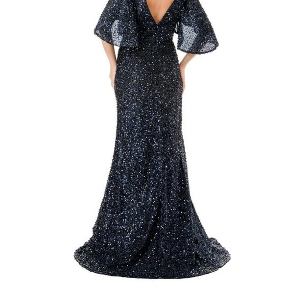 NEW LONG FORMAL SHEATH MOB DRESS EMBROIDERED W/ SPARKLING SEQUINS TC M2751T - Picture 8 of 8